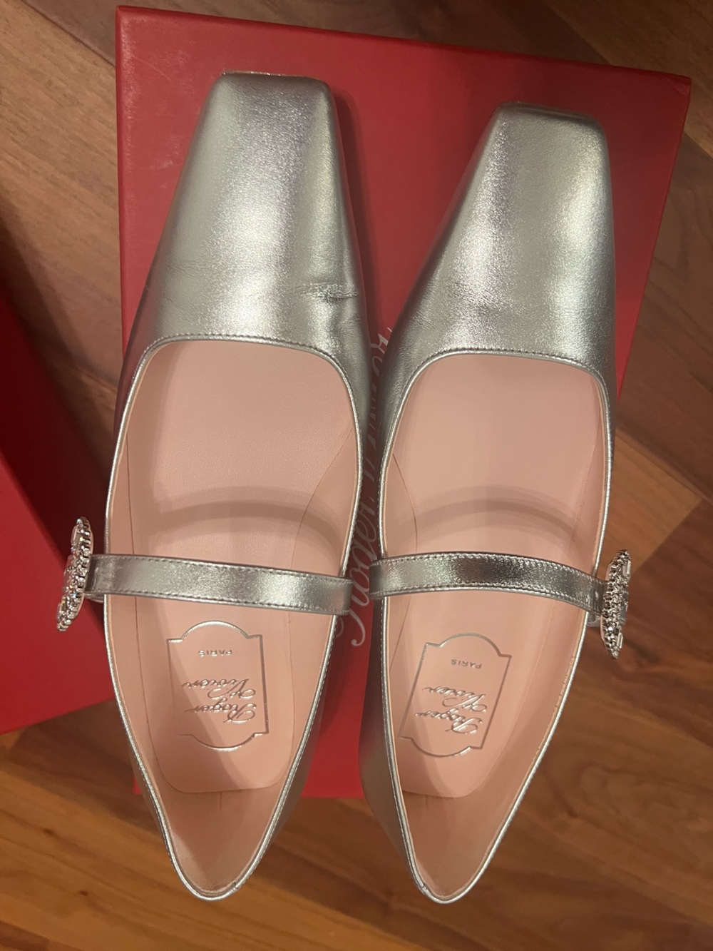 Roger Vivier Silver Mary Jane Flats